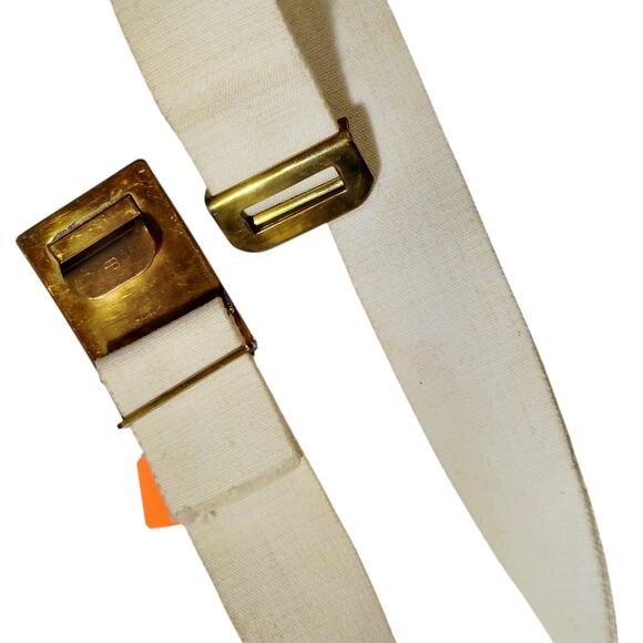 Vintage Military White Web Belt – 33", Brass Buckle 2.75" x 2", FB Stamped - Picture 3 of 6
